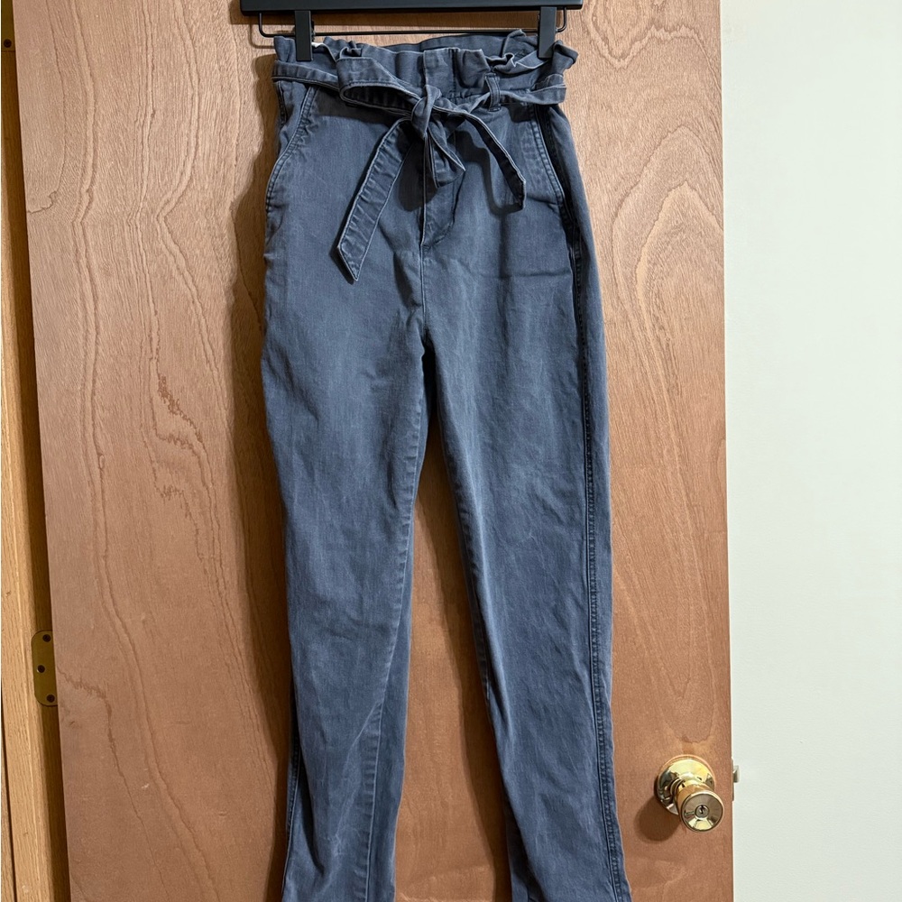 Stylish Dark Gray Paperbag Waist Pants